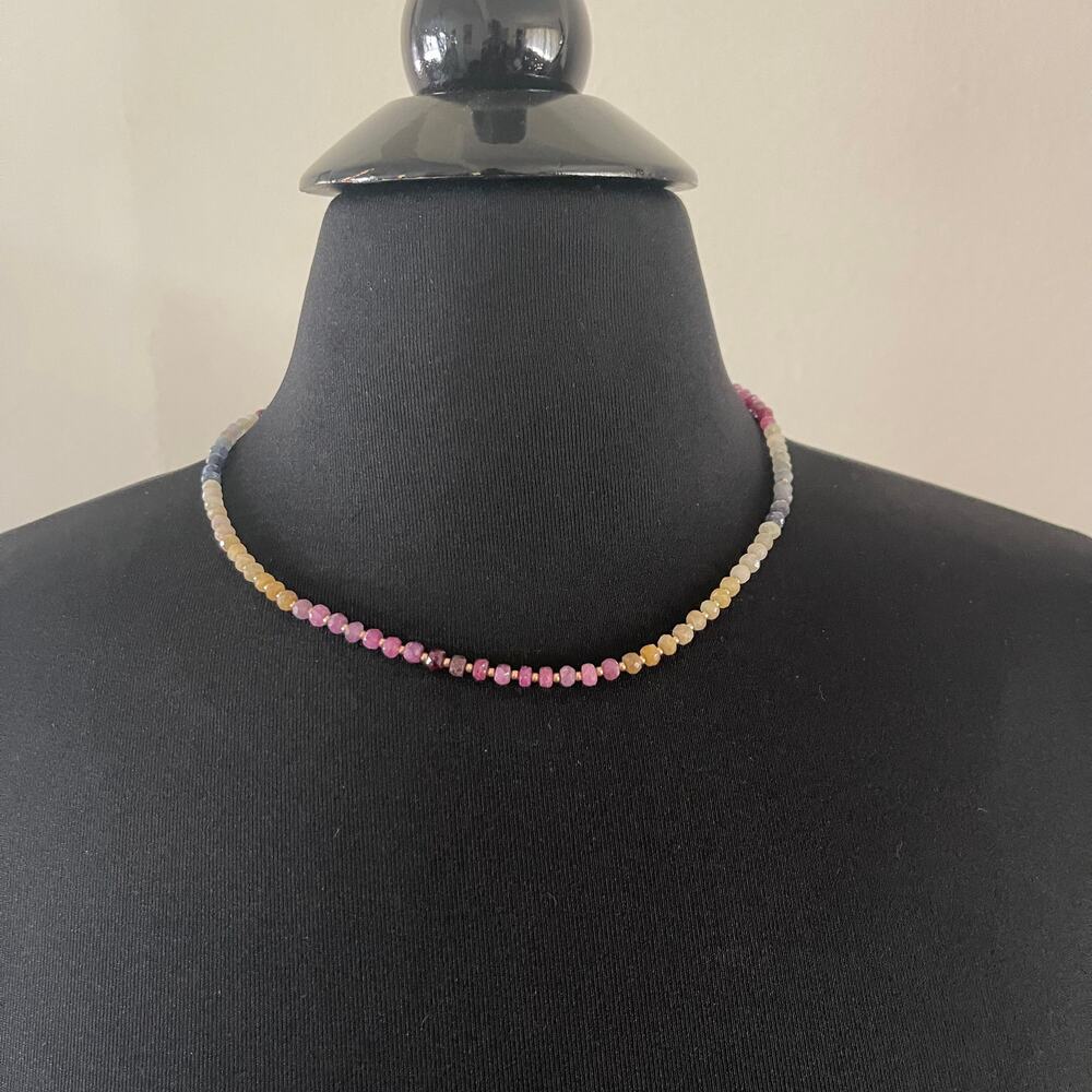 Ombre Rainbow Pastel Faceted Bead Choker Collar Necklace Gold Tone 17.5"